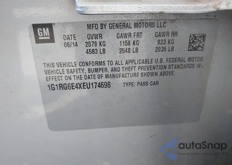 2014 Chevrolet Volt from USA, damaged, VIN 1G1RG6E4XEU174698